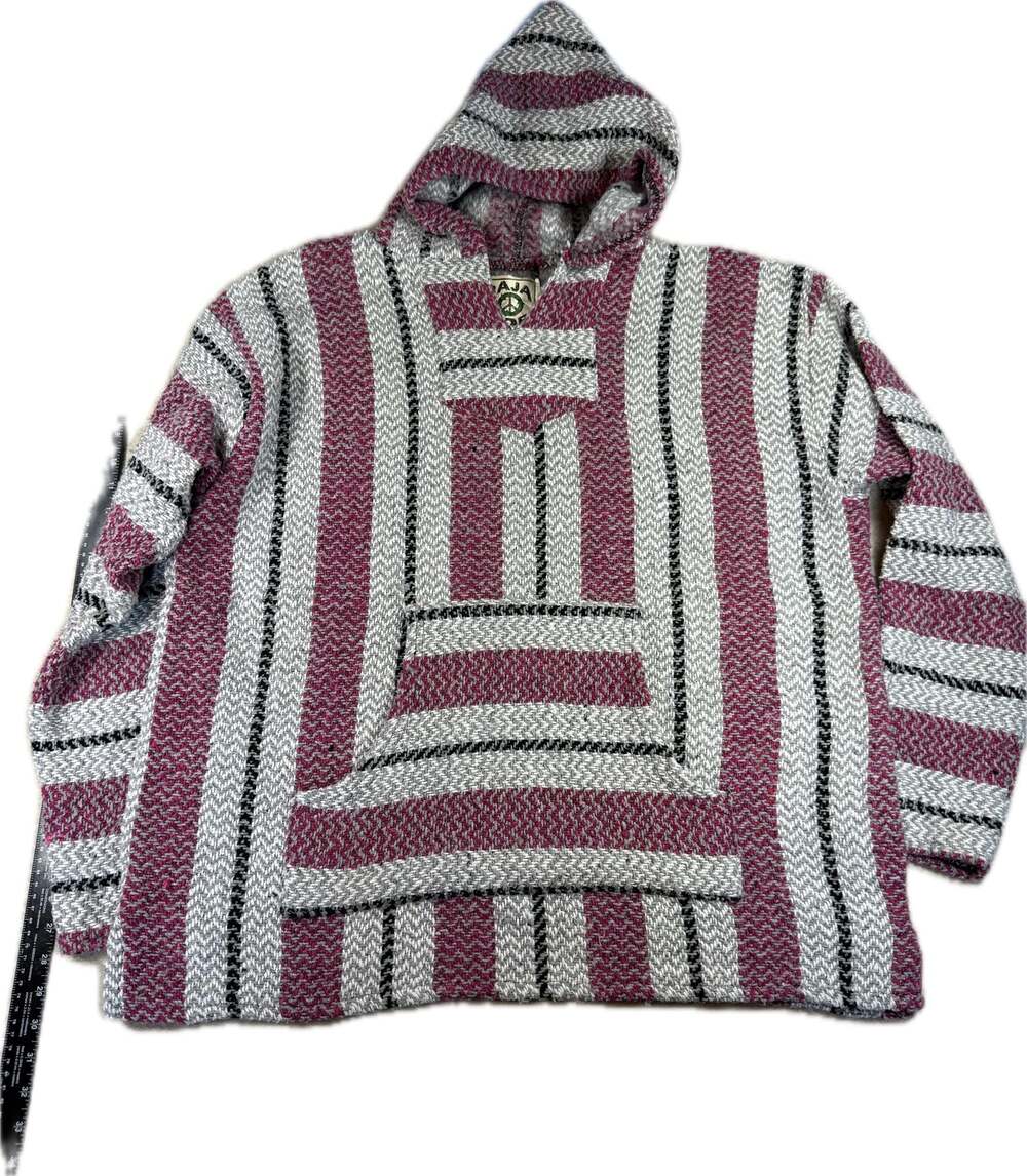 Baja Joe by Earth Ragz XXL Drug Rug Hoodie Pink Gray Stripe Made in Mexico Y2K